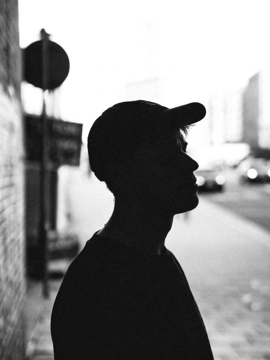 Bedlam photographed in profile wearing a cap